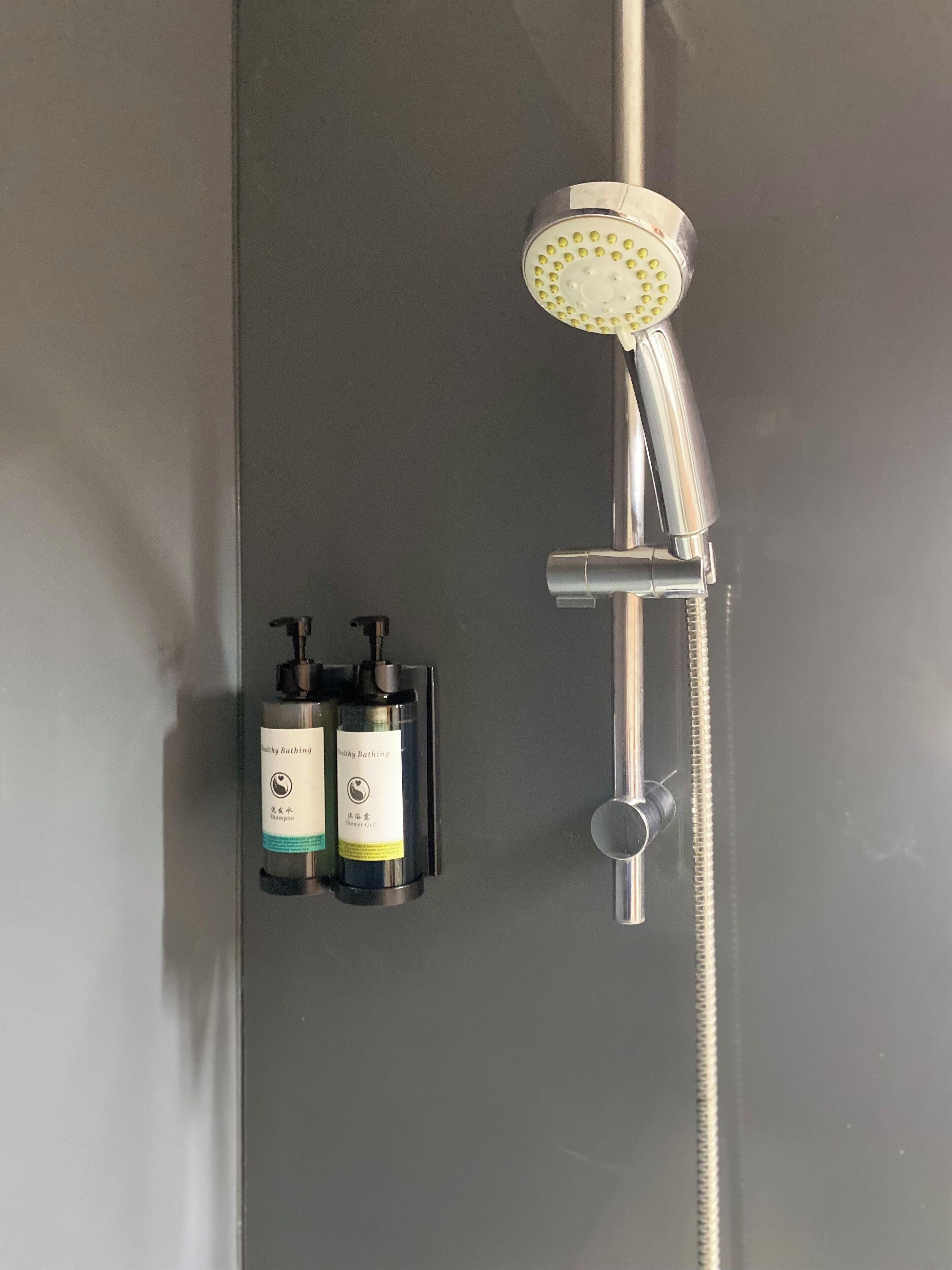 Secadora de cabello, toallas, jabón, papel de baño 