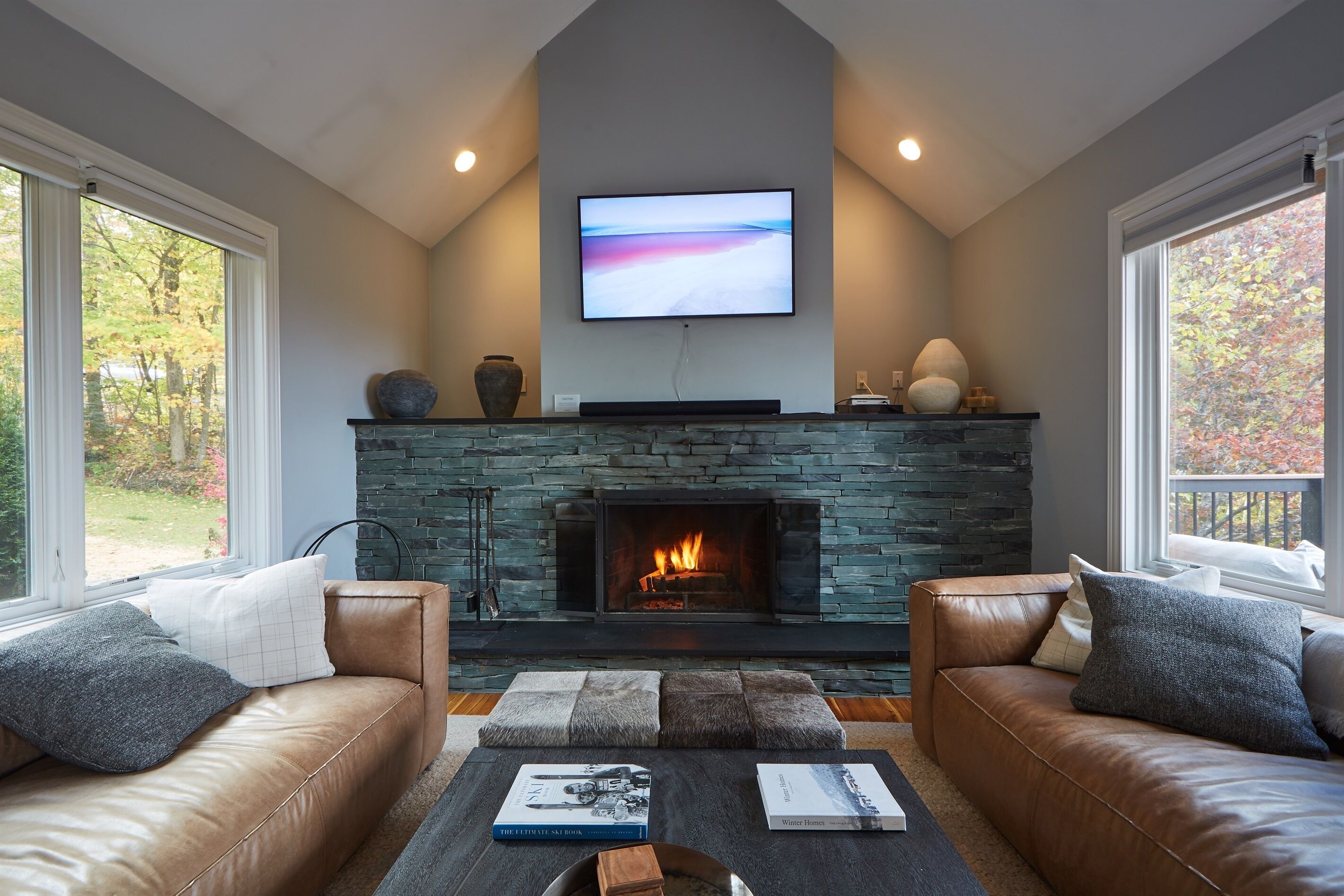 Fireplace, video games, foosball, table tennis