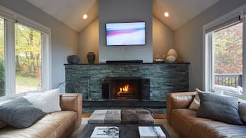 Fireplace, video games, foosball, table tennis