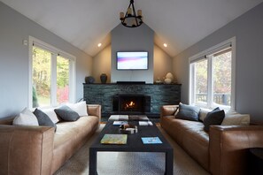 Fireplace, video games, foosball, table tennis