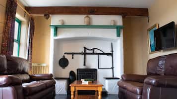 Una televisión, una chimenea