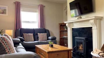 Televisión y chimenea