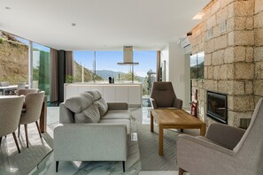 TV, fireplace