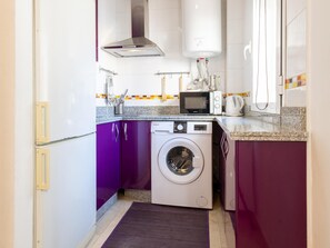 Fridge, microwave, coffee/tea maker, toaster