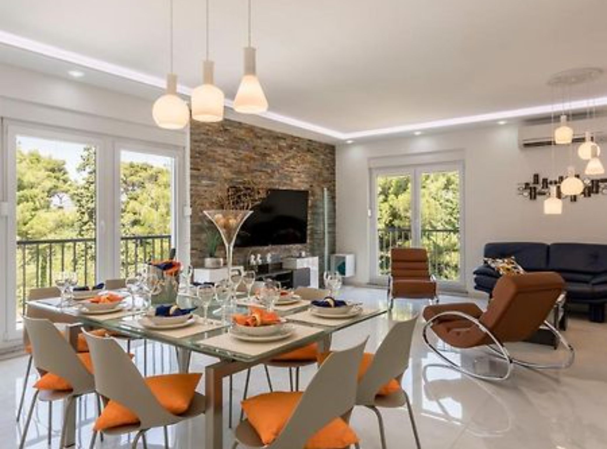 Villa (Four Bedroom Villa with Pool) | Woonkamer | Een 32-inch flatscreentelevisie met digitale zenders