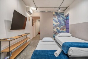 1 bedroom, desk, iron/ironing board, travel cot