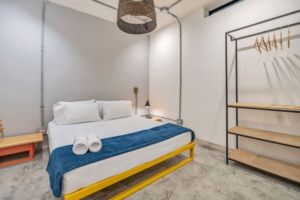 1 bedroom, desk, iron/ironing board, travel cot