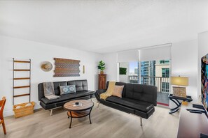 Apartment, Balcony, City View | Living area | 50-inch Smart TV with cable channels, table tennis - Stylish Apt in Prime Brickell Location (Miami)