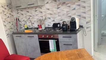 Fridge, oven, stovetop, coffee/tea maker