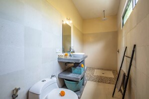 Secador de cabelo, toalhas de banho
