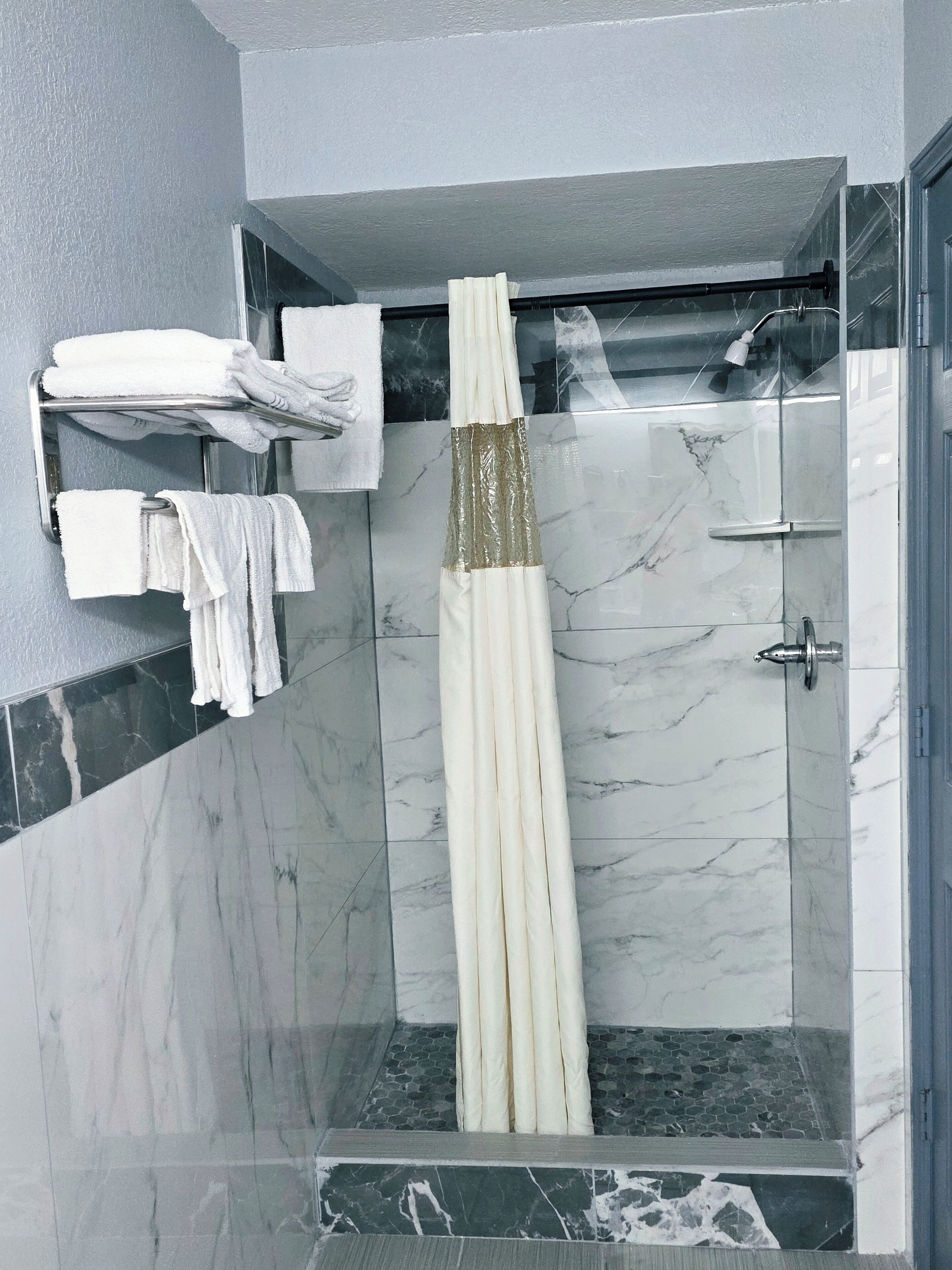 Double Room, 2 Double Beds, Smoking | Bathroom | Shower, hair dryer, towels, soap