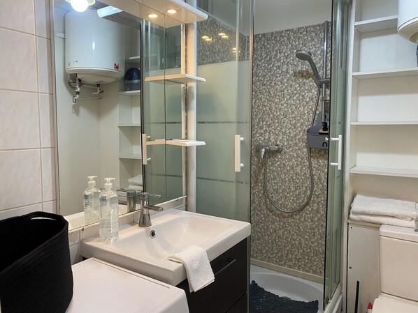 SĂšche-cheveux, serviettes fournies, savon, papier toilette