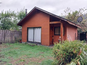 Cabana família, varanda, vista para o jardim