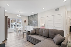 TV - New Boutique Hotel Suite on Haynie's Corner: KING Bed, Parking, Security & More! (Evansville)