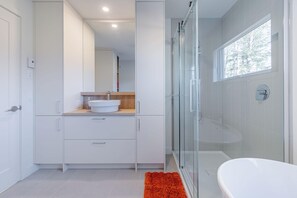 Douche, séchoir à cheveux, serviettes fournies