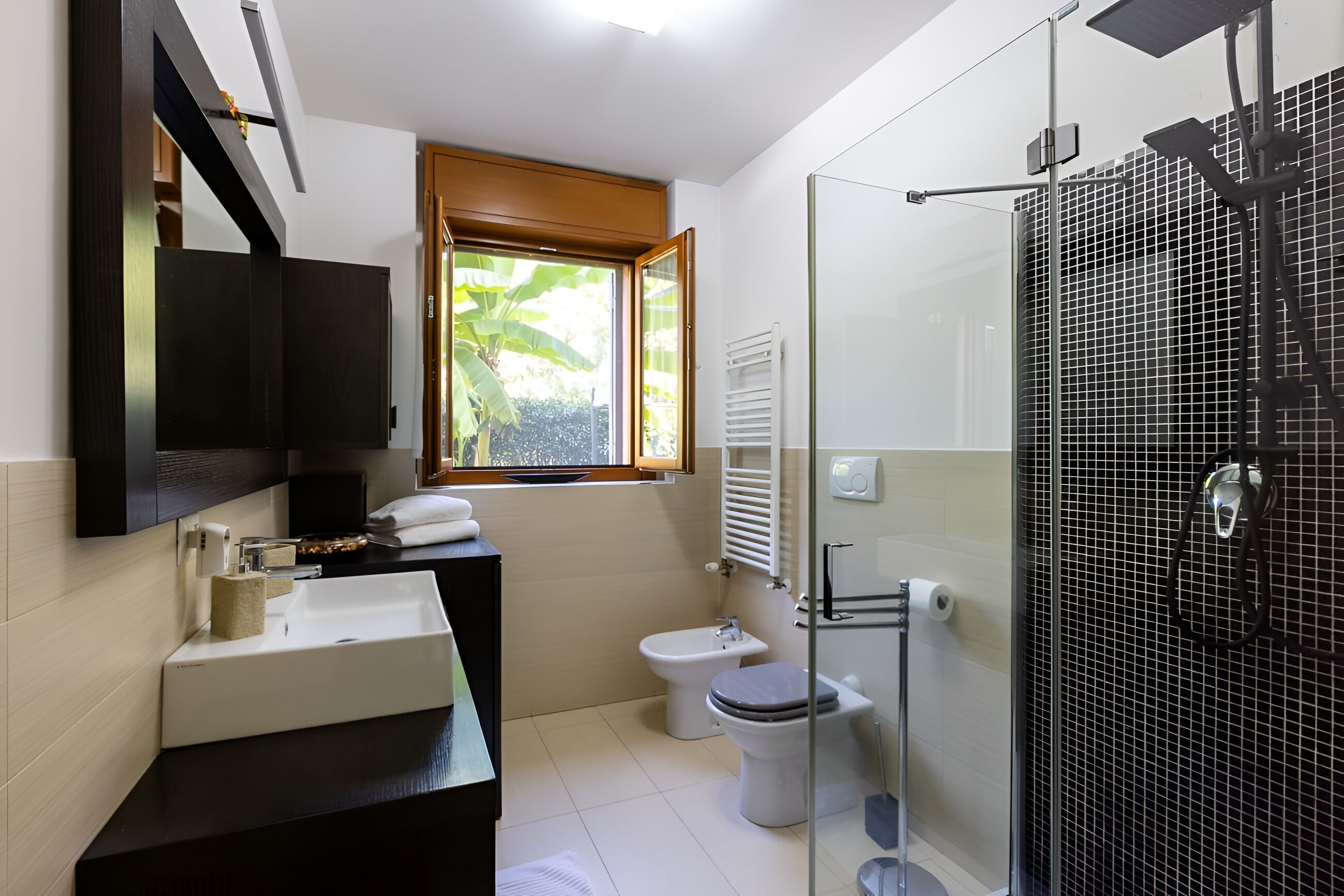 Dusche, Haartrockner, Bidet, Handtücher