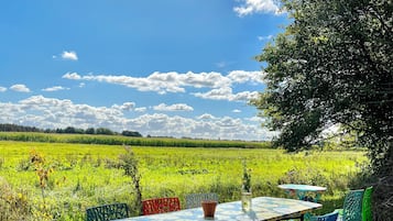 Grand-Zelt, KĂŒhlschrank, Blick auf den Innenhof | Terrasse/Patio