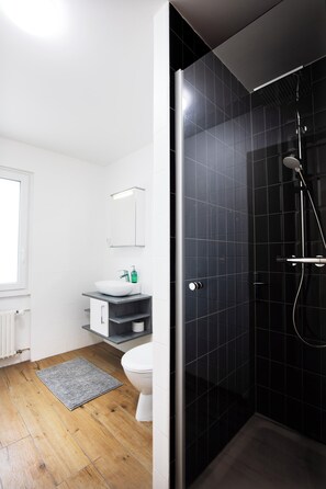 Séchoir à cheveux, serviettes fournies, papier de toilette