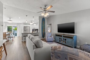 Smart TV, foosball, table tennis, books