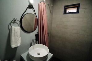 Shower, towels, toilet paper