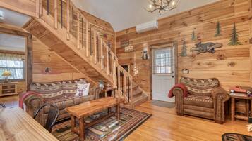 Televisie, een open haard en tafelvoetbal