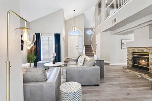 TV, fireplace - Modern 4BR Getaway w/ Pool (North Las Vegas)