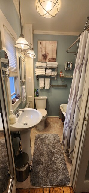 Sèche-cheveux, serviettes fournies, savon, papier toilette