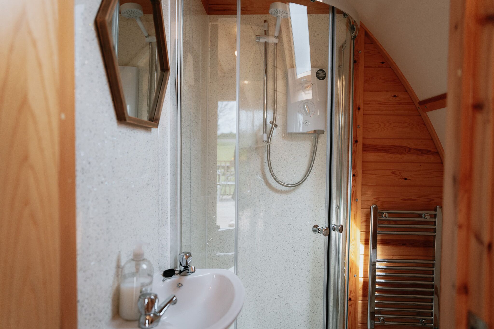 Shower, soap, toilet paper