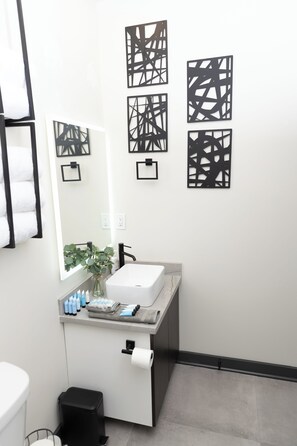 Séchoir à cheveux, serviettes fournies, savon, papier de toilette