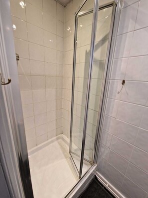 Regadera, secadora de cabello, toallas, papel de baño