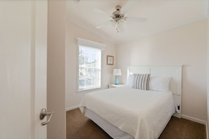 2 bedrooms, desk, iron/ironing board, travel crib