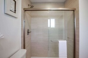 Douche, séchoir à cheveux, serviettes fournies, shampooing