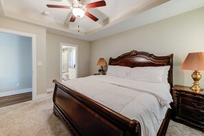 4 bedrooms, desk, iron/ironing board, travel cot