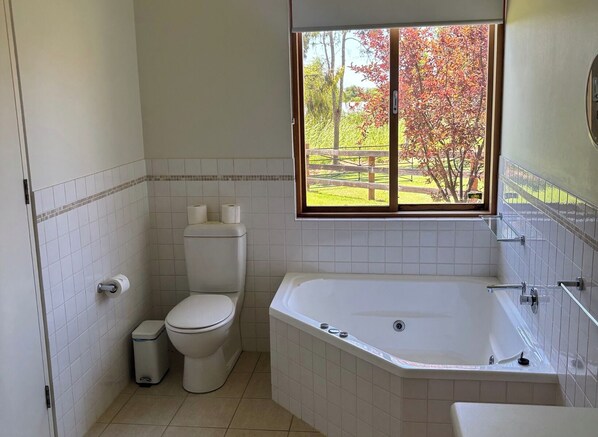 Une salle de bain avec des toilettes, une poubelle et une baignoire.