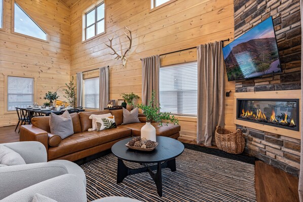 Smart TV, fireplace, video games, foosball