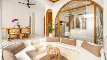 Villa, 2 Bedrooms, Private Pool | Living area | 55-inch Smart TV with digital channels