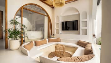 Villa, 1 Bedroom, Private Pool | Living area | 55-inch Smart TV with digital channels