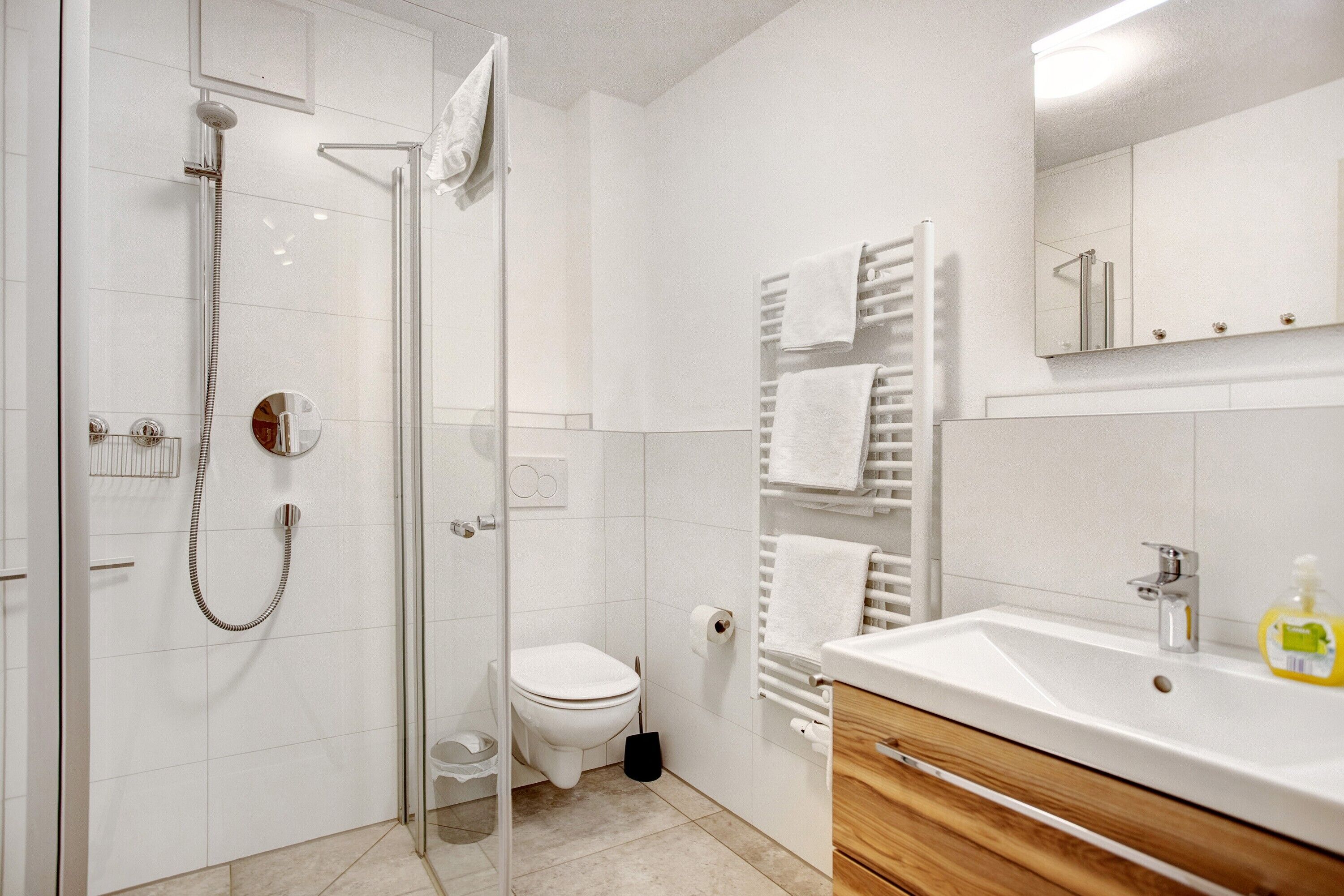 Dusche, Haartrockner, Handtücher