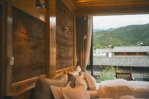 Desk, laptop workspace, blackout curtains, soundproofing