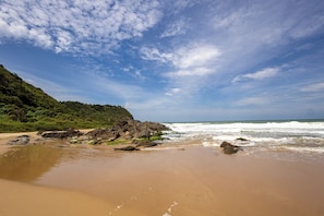 On the beach, white sand