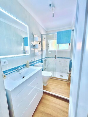 Douche, sèche-cheveux, serviettes fournies, papier toilette