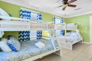 4 bedrooms, iron/ironing board, travel cot, WiFi