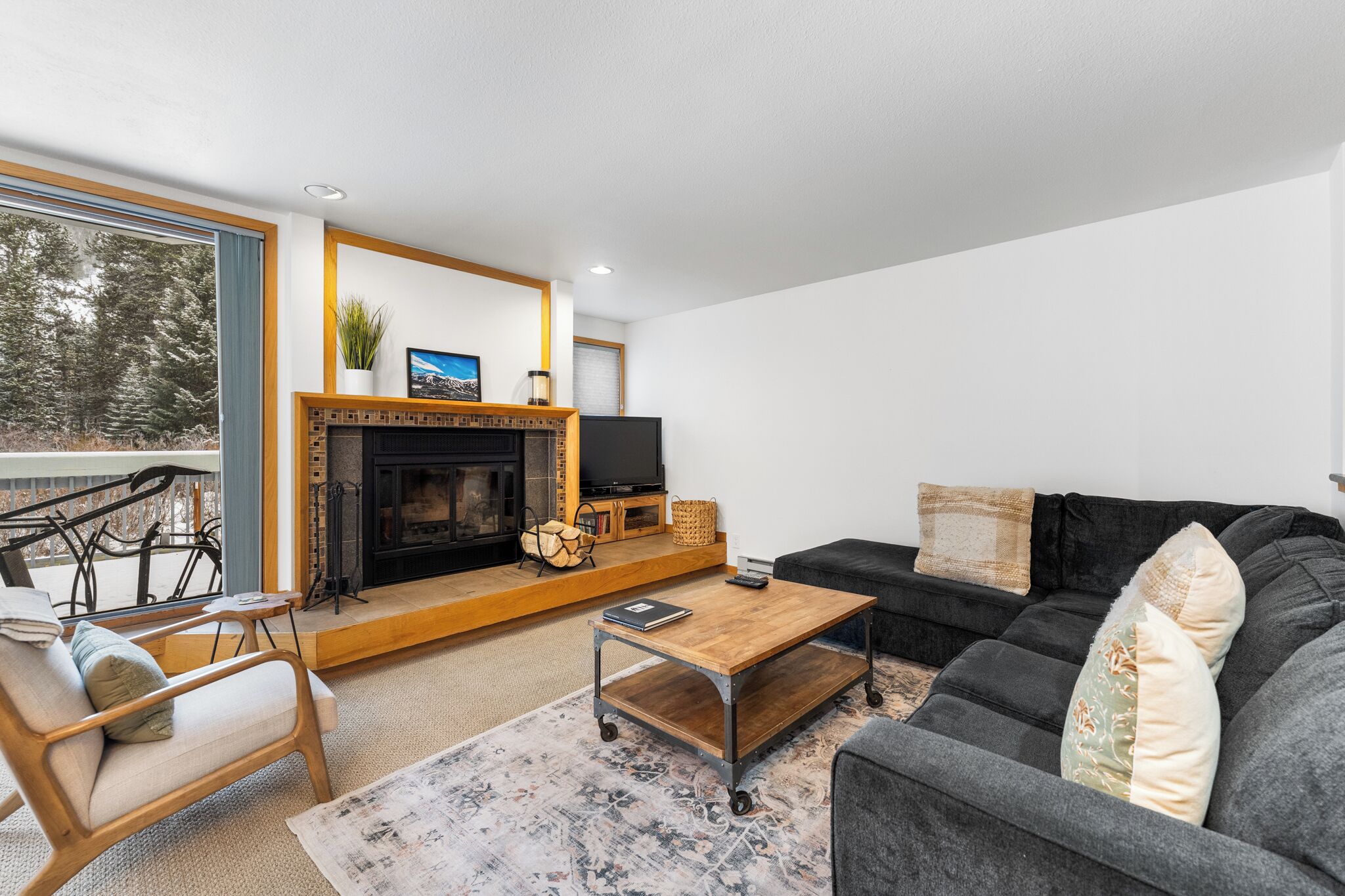 TV, fireplace
