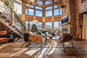 Smart TV, fireplace, video games, DVD player