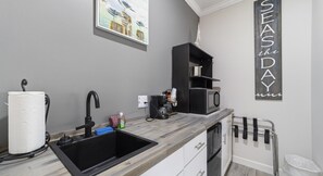 Fridge, microwave, coffee/tea maker