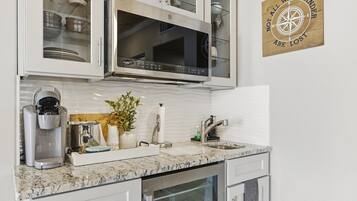 Fridge, microwave, coffee/tea maker