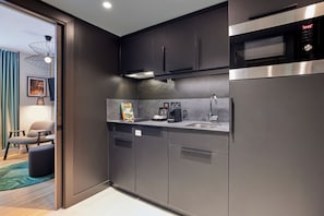 Fridge, microwave, oven, espresso maker