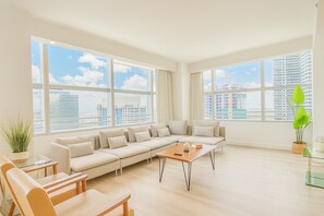 Presidential Condo, 2 Bedrooms, Balcony, Ocean View | Living area | 55-inch Smart TV with cable channels, Netflix, streaming services - Brickell Ave Suites-Miami (Miami)