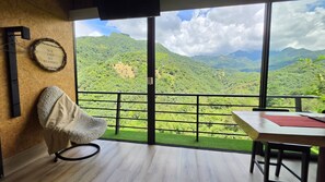 Cabin, 1 Double Bed, Hot Tub, Mountain View | Living area | 45-inch flat-screen TV with satellite channels