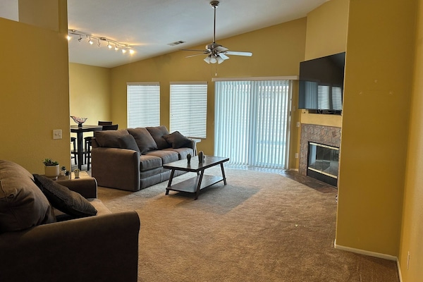 Smart TV, fireplace, video games